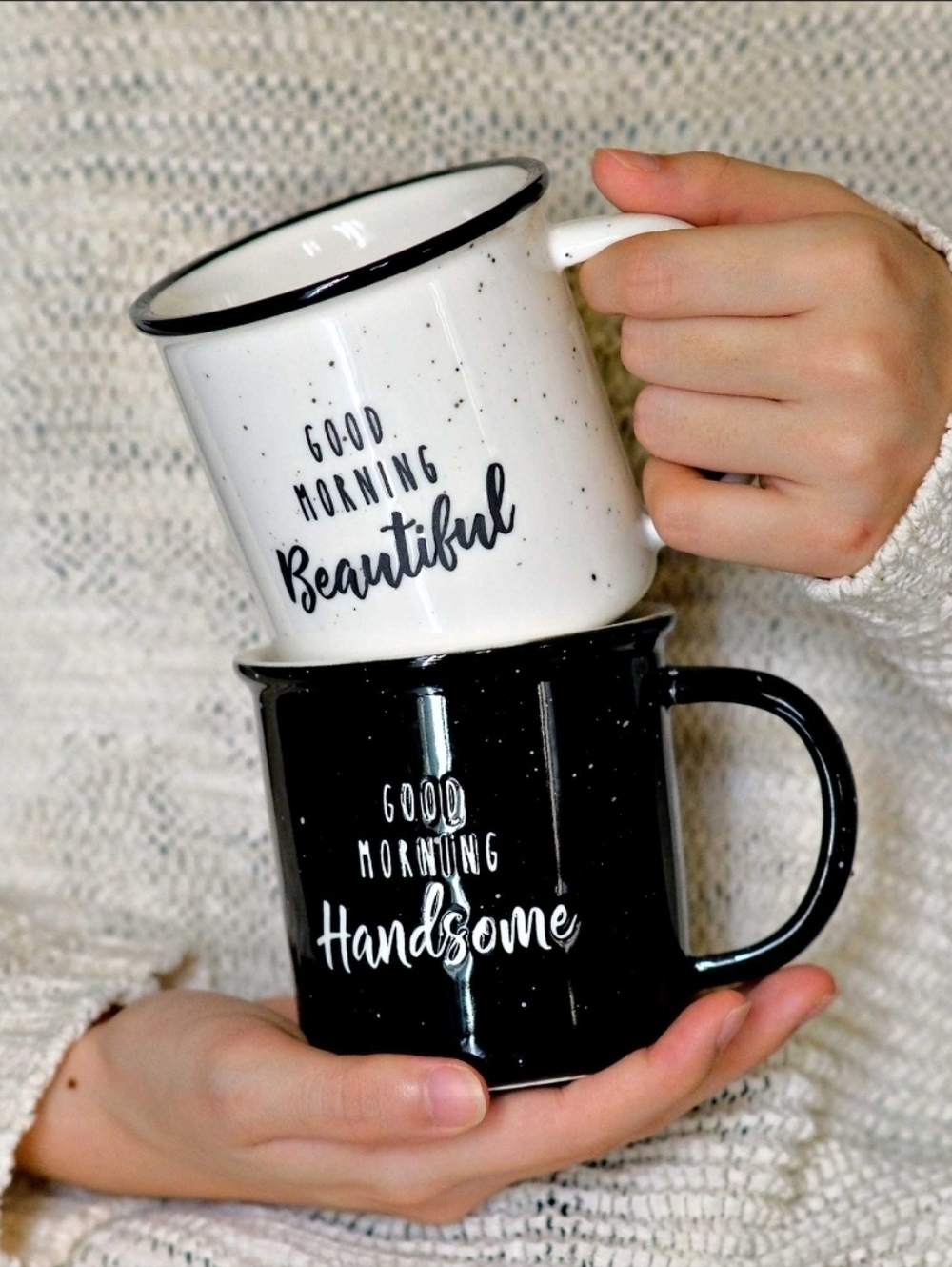 MATCHING COUPLE "Good Morning Beautiful & Handsome" mug set